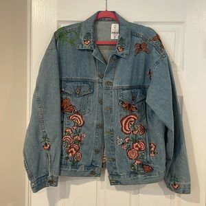 LF Carmar Embroidered Butterfly and Flower Denim Jacket
